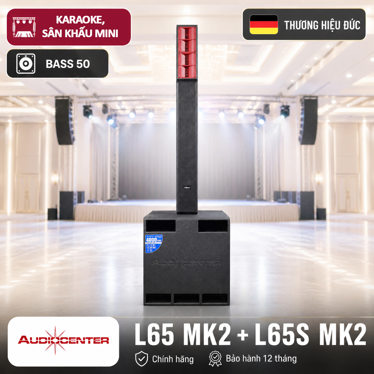 Trùm Loa cột Audiocenter L65 MK2 + L65S MK2 (4000W, Class D, Bluetooth)