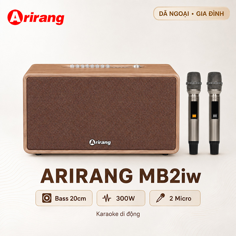 Loa xách tay Arirang MB2iw - (bass 20cm, 300W/1200W, kèm 2 micro )