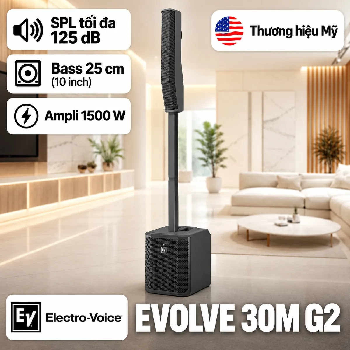 Loa Electro Voice Evolve 30M G2 - ampli 1500 W, SPL tối đa 125 dB, bass 10 inch