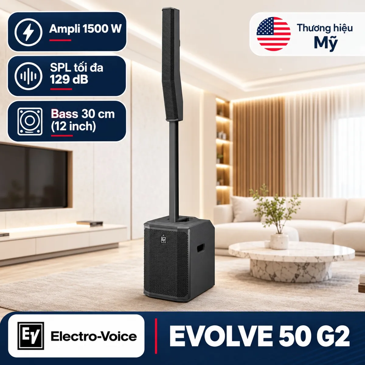 Loa Electro Voice Evolve 50 G2 - ampli 1500 W, SPL tối đa 129 dB, bass 12 inch