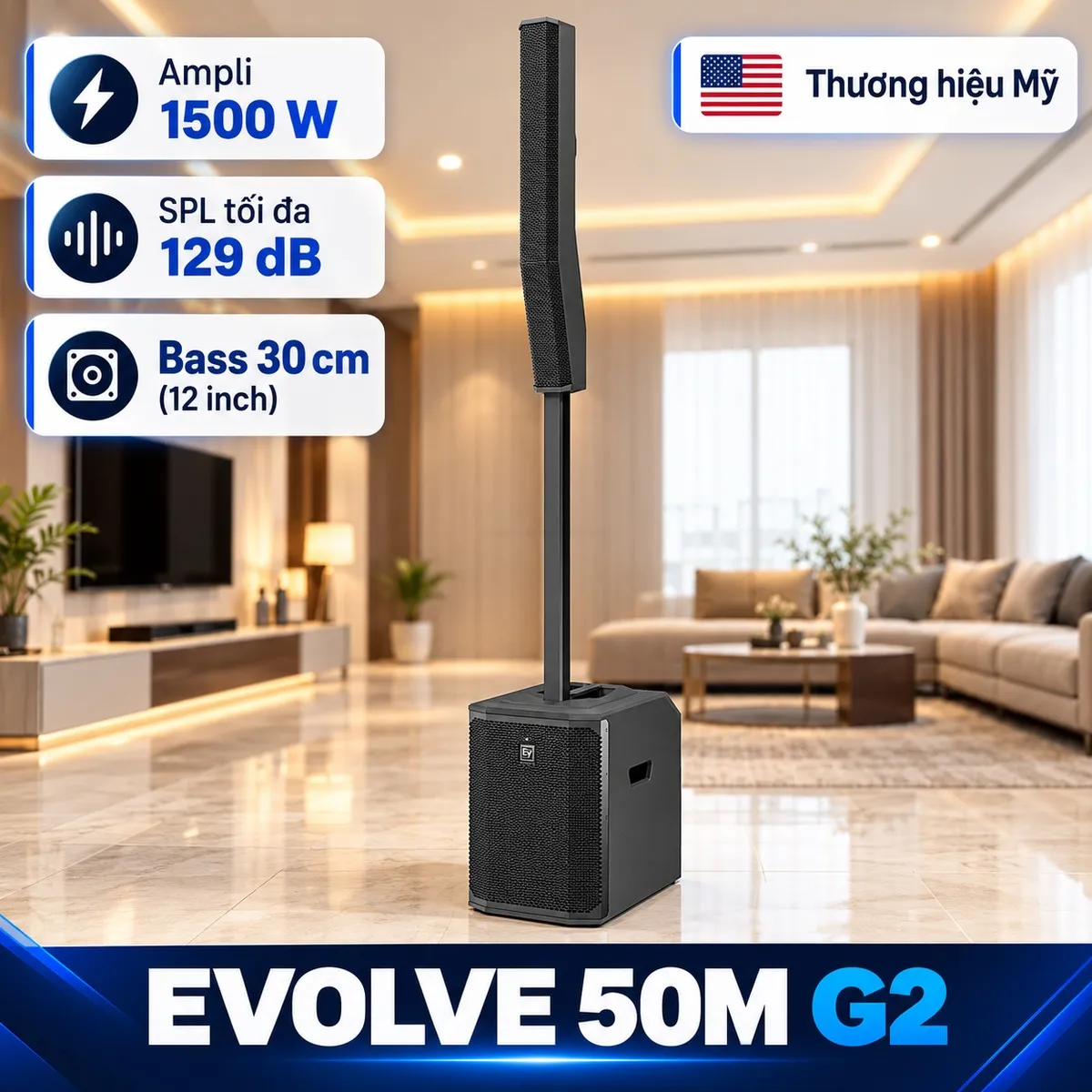 Loa Electro Voice Evolve 50M G2 - ampli 1500 W, SPL tối đa 129 dB, bass 12 inch