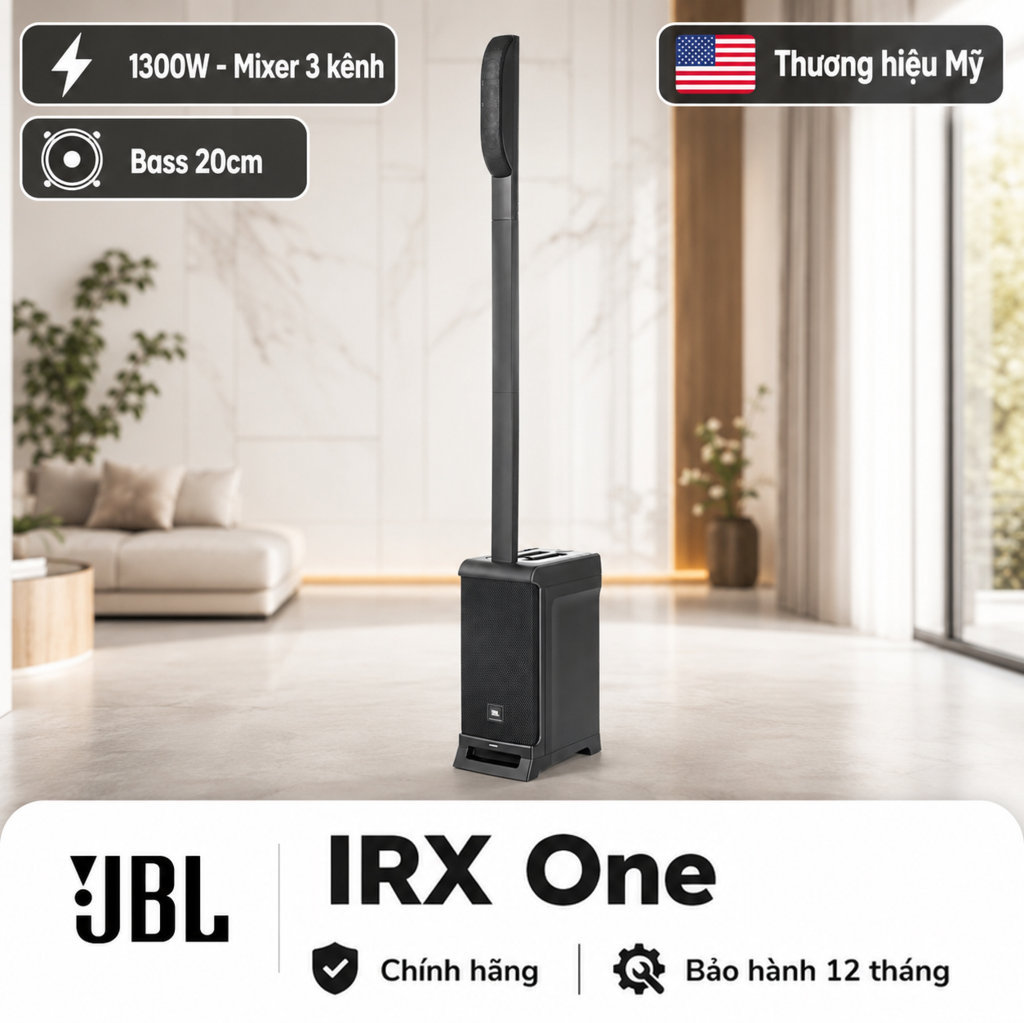 Loa JBL IRX One (1300W (Peak), PA di động, Bluetooth, tích hợp Mixer 3 kênh, Class D)