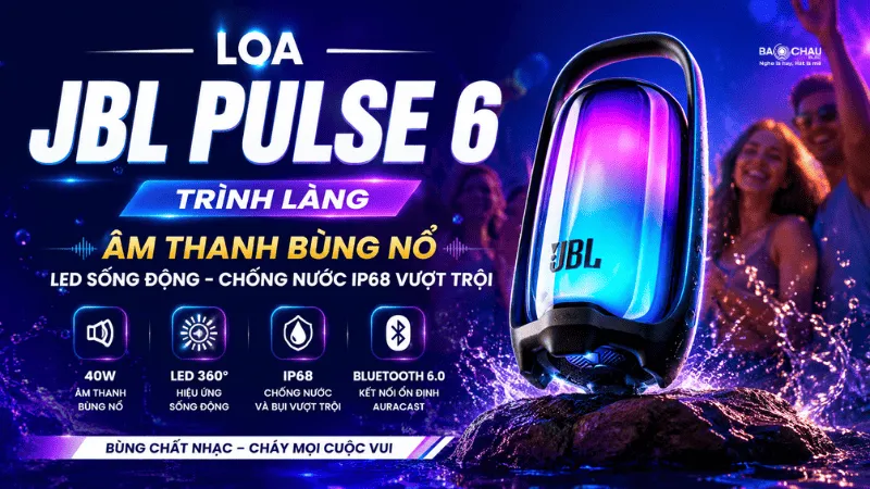 Loa JBL Pulse 6 trình làng: Âm thanh bùng nổ, LED sống động, chống nước IP68 vượt trội 
