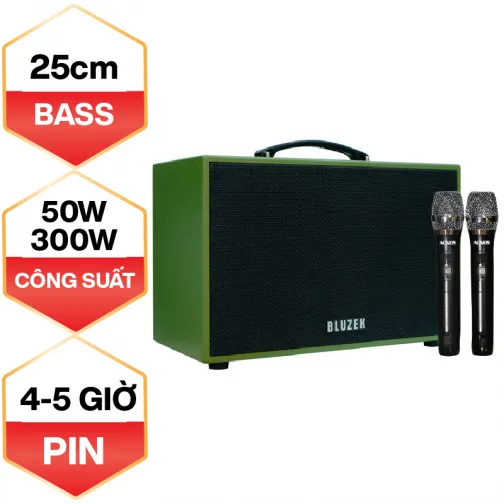 Loa karaoke mini xách tay Bluzek BZ250SON (Bass 25cm, 50W, Kèm 2 micro, Pin 4-5h)