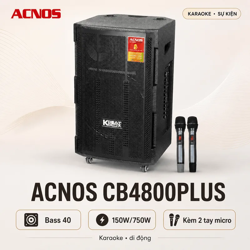 Loa Kéo Acnos CB4800Plus (Bass 40, 150W/750W, Kèm 2 tay micro) - Hình 2