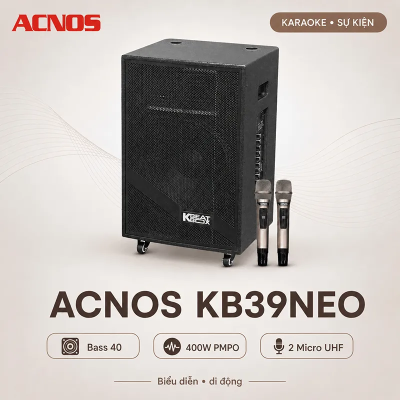 Loa kéo Acnos KB39neo (Bass 40, 400W PMPO, 2 Micro UHF)