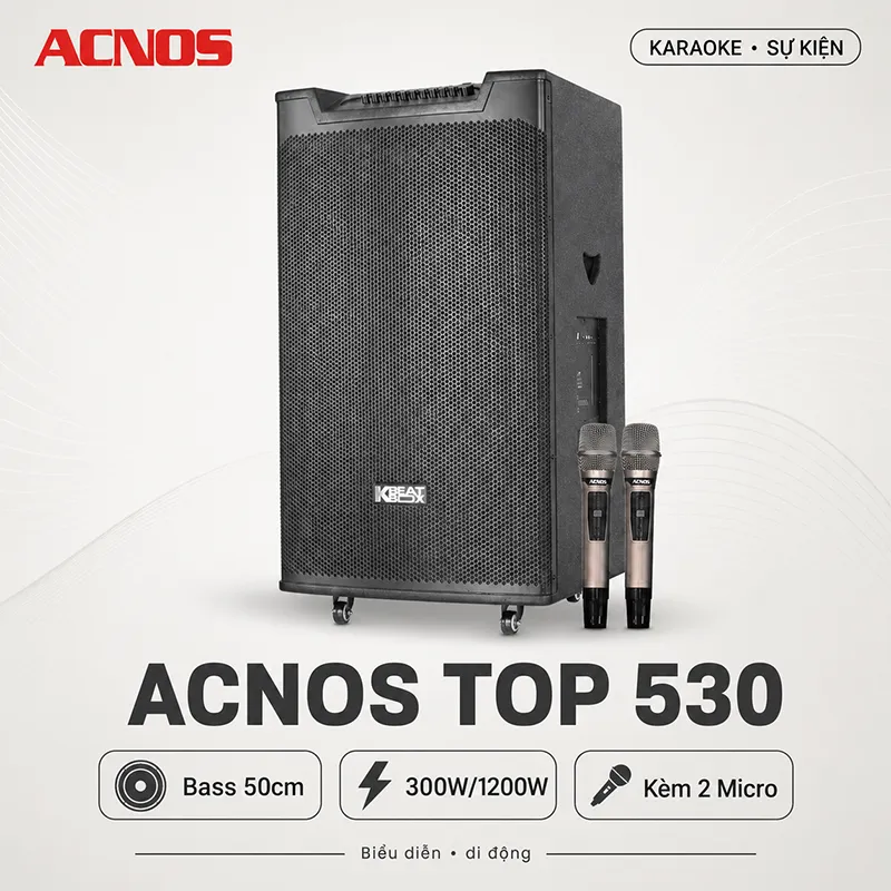 Loa Kéo Acnos TOP 530 (Bass 50cm, 300W/1200W, Kèm 2 Micro)