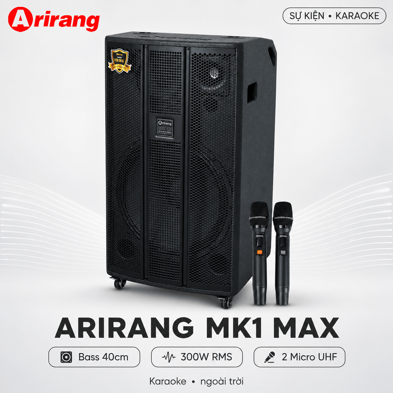 Loa kéo Arirang MK1 Max (Bass 40cm, 300W, Kèm 2 micro)