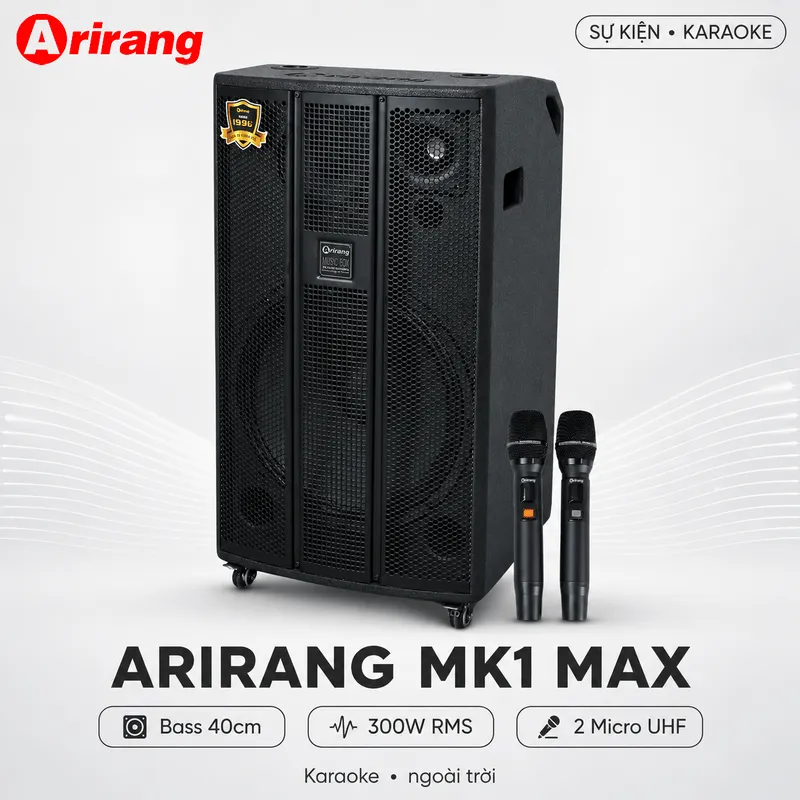 Loa kéo Arirang MK1 Max (Bass 40cm, 300W, Kèm 2 micro)