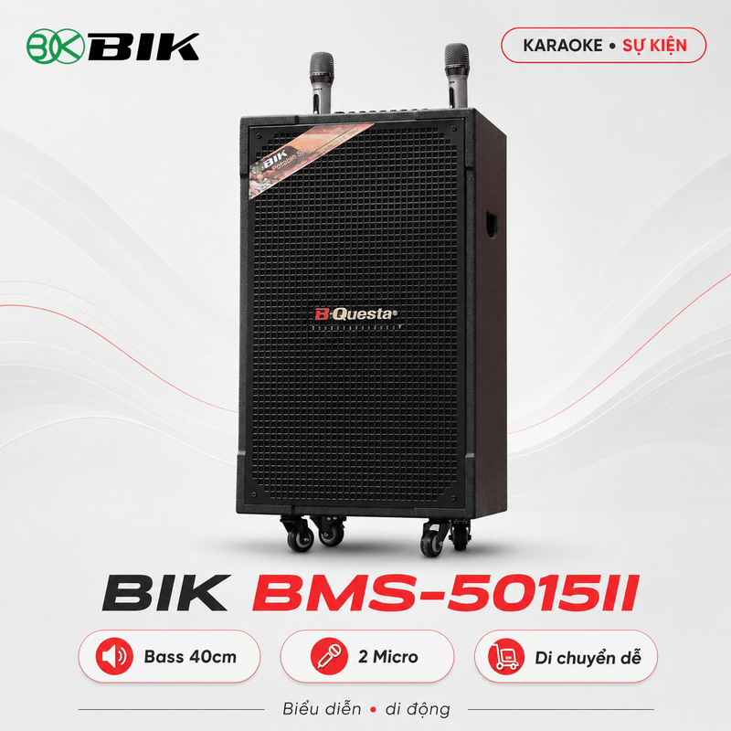 Loa kéo BIK BMS 5015II (Bass 40cm, 220W, pin sạc)