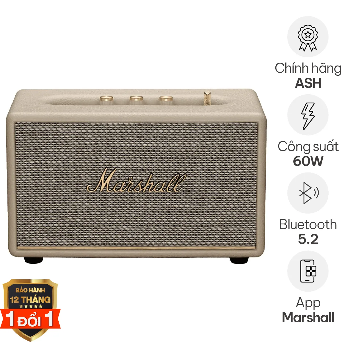 Loa Marshall Acton 3 (III) Chính Hãng ASH (60W, Bluetooth 5.2, AUX, Knob)