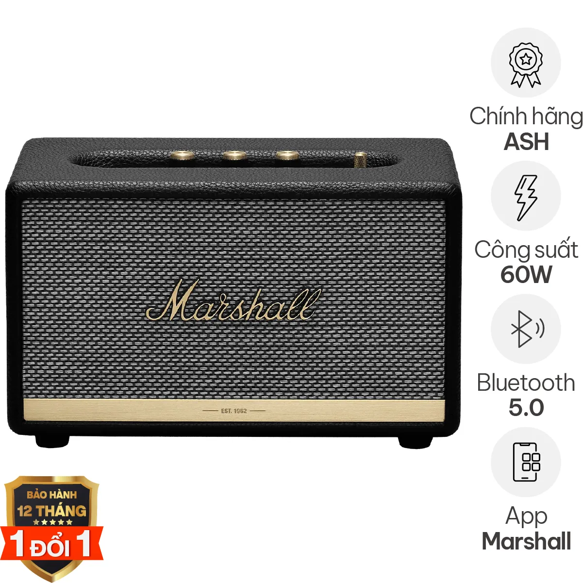 Loa Marshall Acton 2 (II) Chính Hãng ASH (60W, Bluetooth 5.0, AUX)