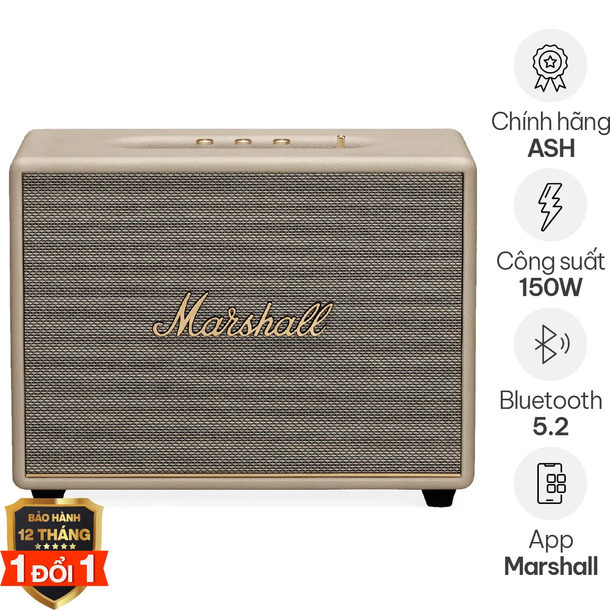 Loa Marshall Woburn 3 (III) Chính Hãng ASH (150W, Bluetooth 5.2, AUX, RCA, HDMI ARC, Knob)