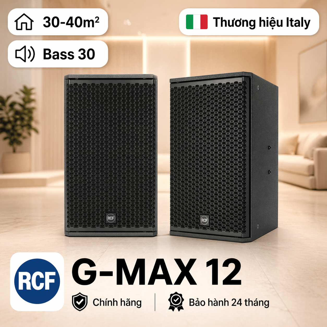 Loa RCF G-MAX 12 (Bass 30cm, RMS 500W, SPL 130 dB, designed and engineered in Italy)