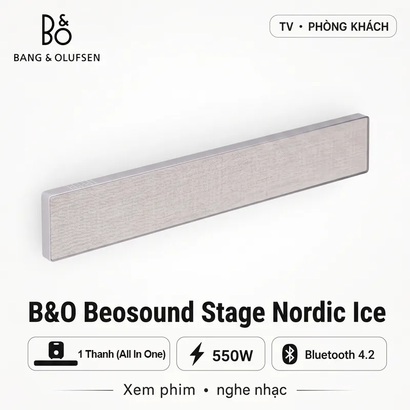Loa soundbar B&O Beosound Stage Nordic Ice (550W, HDMI, Bluetooth, Wifi, Aux)