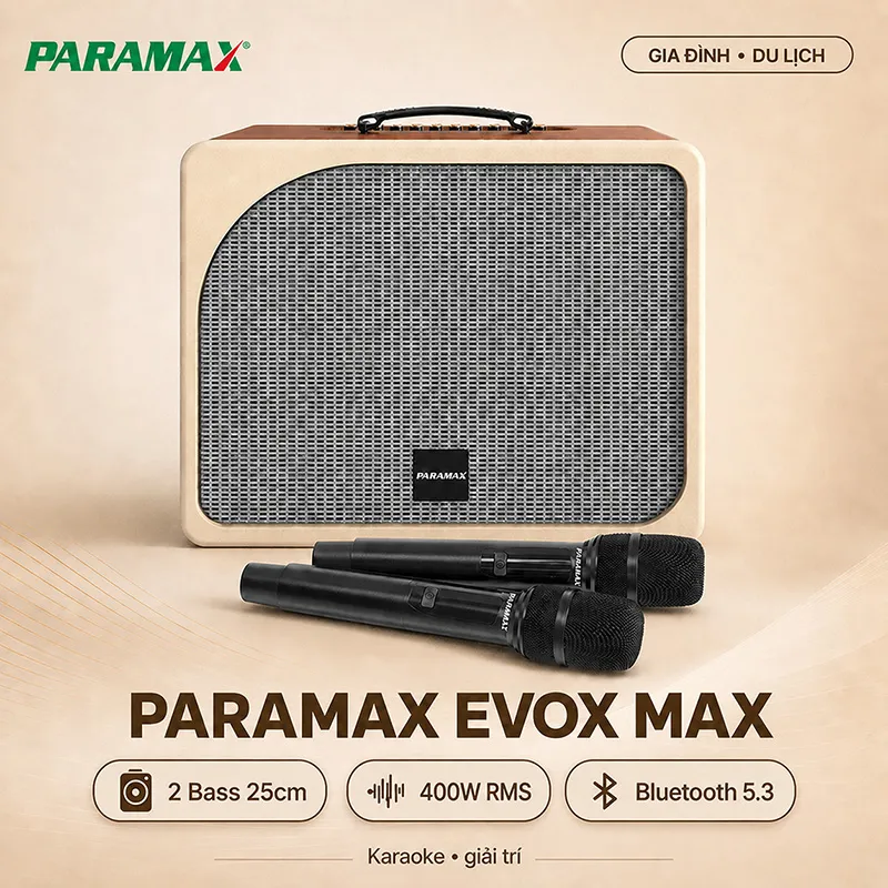 Loa Paramax Evox Max (2 bass 25cm, 400W, Kèm 2 micro) 