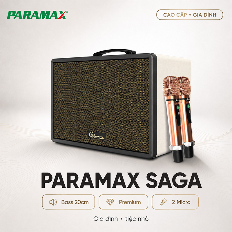Loa Paramax Saga (Bass 20cm, 300W, Kèm 2 Micro)