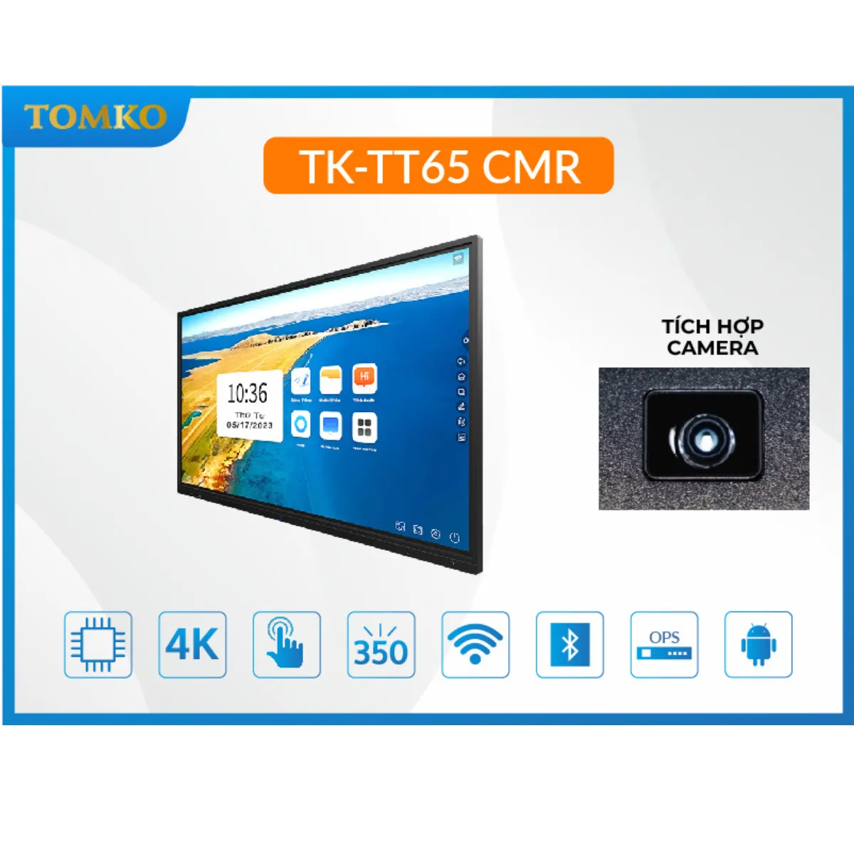 Màn hình tương tác 65 inch TOMKO TK-TT65CMR (Tích hợp camera)