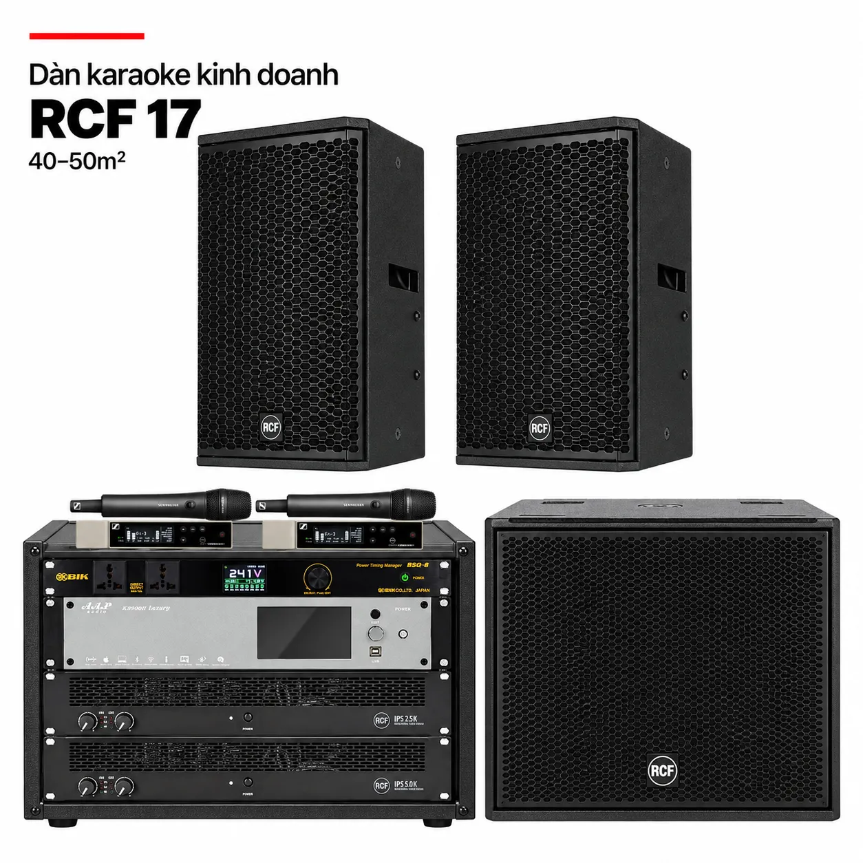 Dàn karaoke RCF 17 – 2 loa VIP 2, sub RCF và tủ thiết bị cao cấp