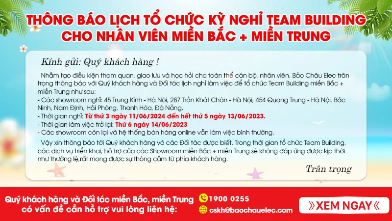 Thông báo lịch tổ chức Team Building cho nhân viên Bảo Châu Elec Miền Bắc - Trung năm 2024