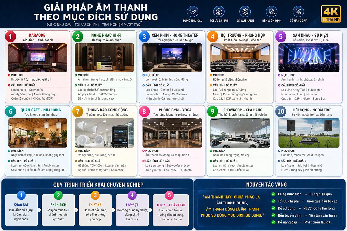 Tư vấn giải ph&aacute;p &acirc;m thanh theo mục đ&iacute;ch sử dụng