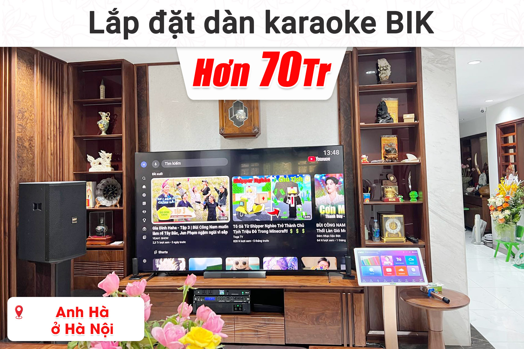 Lắp đặt dàn karaoke BIK hơn 70 triệu cho anh Hà ở Hà Nội (BIK BSP 412II, BIK BPA-H102, JBL VX8, BIK BJ-W25AV II, VietK 4K 6TB,...)
