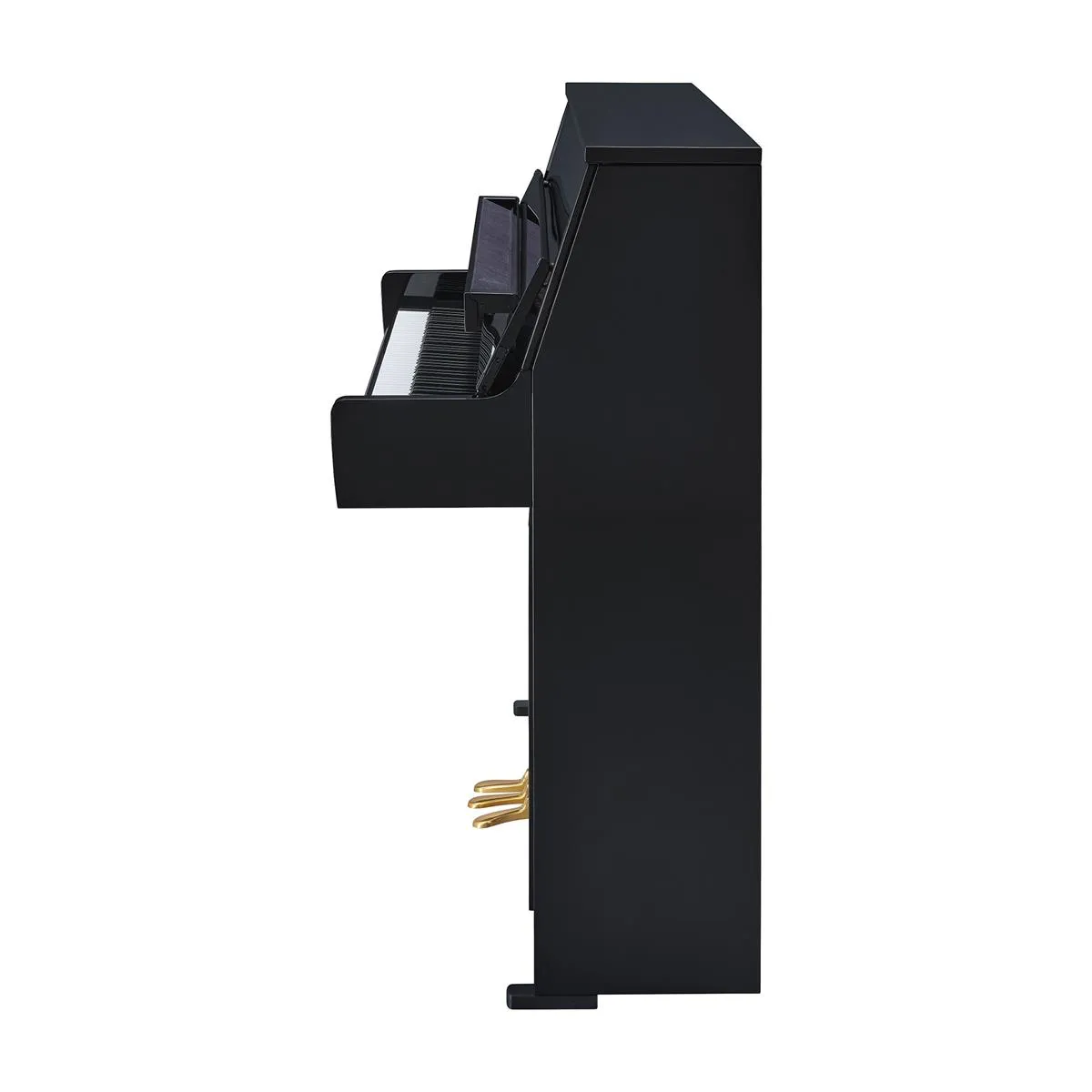 Góc bên đàn piano Yamaha B10 màu đen bóng