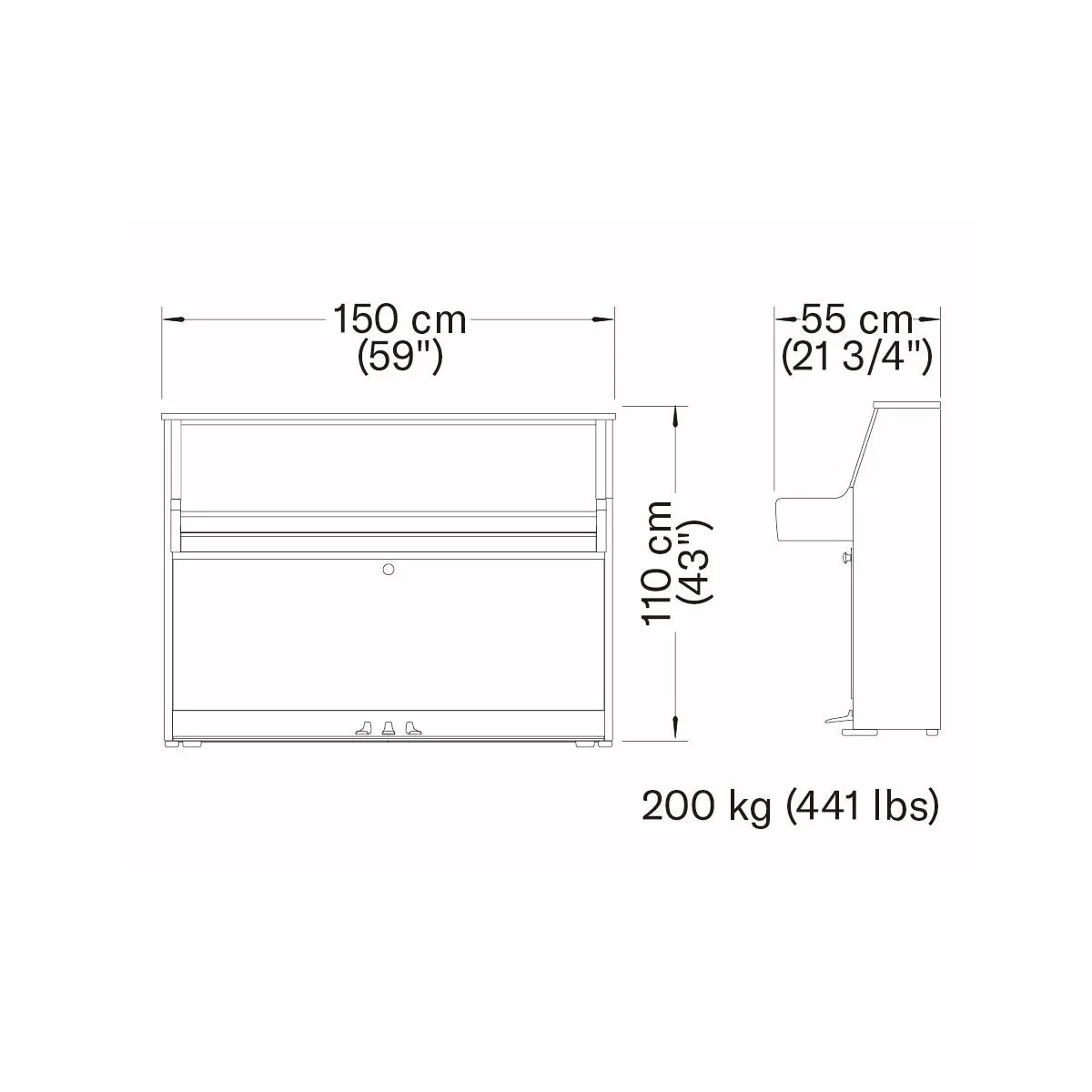 Sơ đồ kích thước Yamaha B10 rộng 150 cao 110 sâu 55 cm