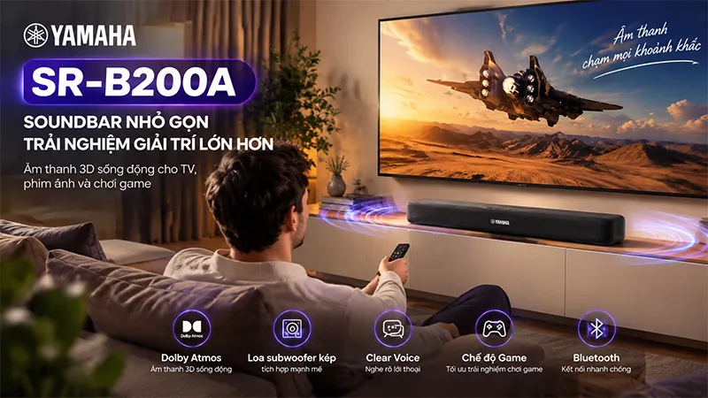 Yamaha SR-B200A: Soundbar nhỏ gọn nâng cấp âm thanh TV và trải nghiệm chơi game