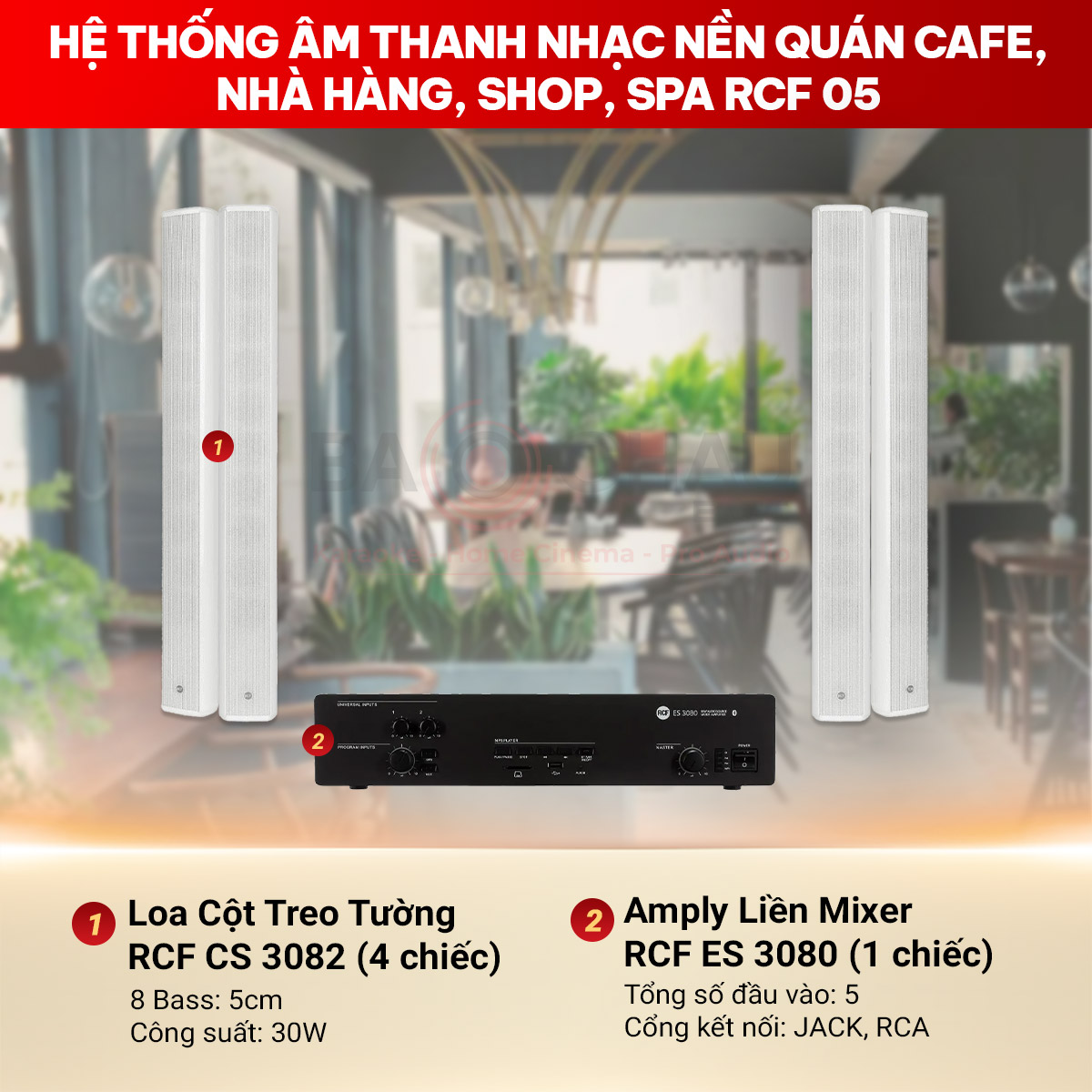 Hệ thống &acirc;m thanh nhạc nền qu&aacute;n cafe, nh&agrave; h&agrave;ng, shop, spa RCF 05