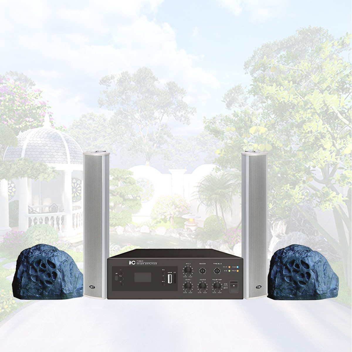 Hệ thống âm thanh nhạc nền sân vườn 08 (ITC T-300R, ITC T-704S, ITC T-B120E) - Hình 1