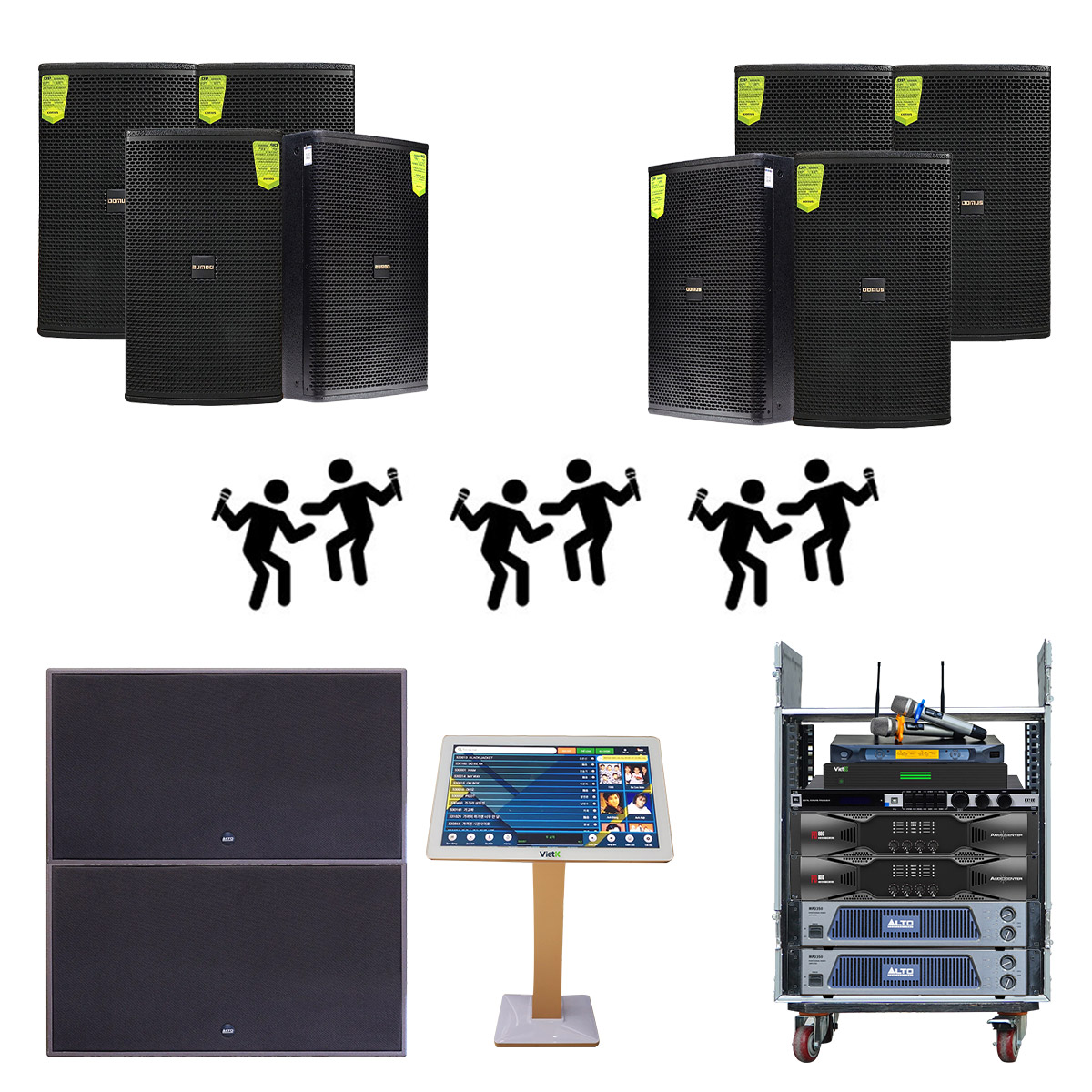 Dàn karaoke kinh doanh BC-10KD (Domus DP 6150, Audiocenter PD800, Alto MP 3350, JBL KX180A, BCE VIP 3000...)