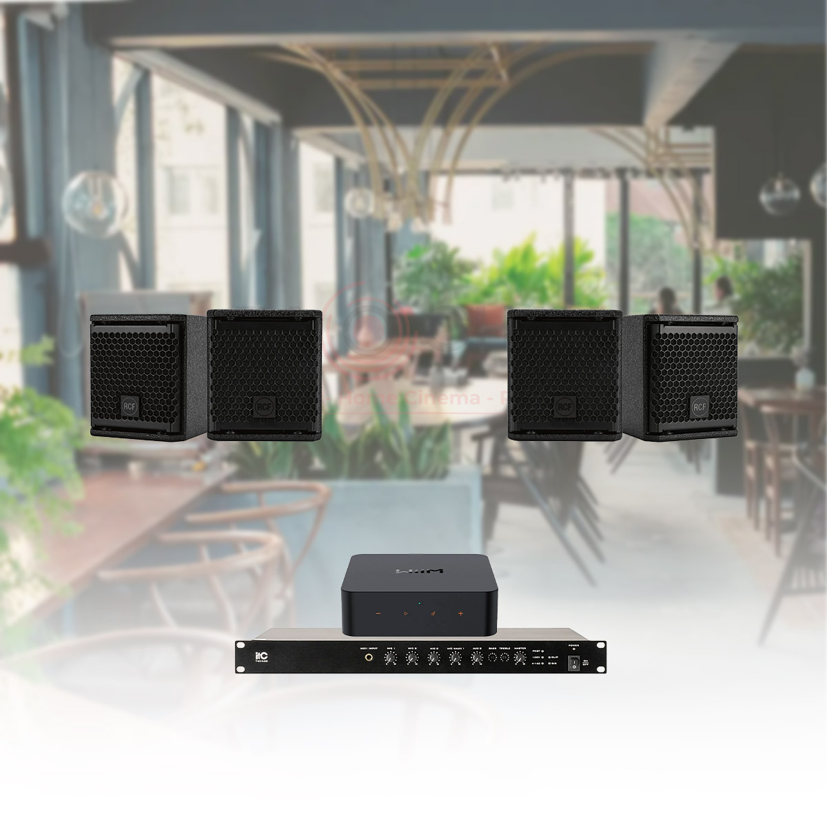 Hệ Thống Âm Thanh Nhạc Nền Quán Cafe, Nhà Hàng, Shop, Spa, Tenis RCF 04 (RCF COMPACT M04, ITC T-B350D, WiiM Pro Plus)