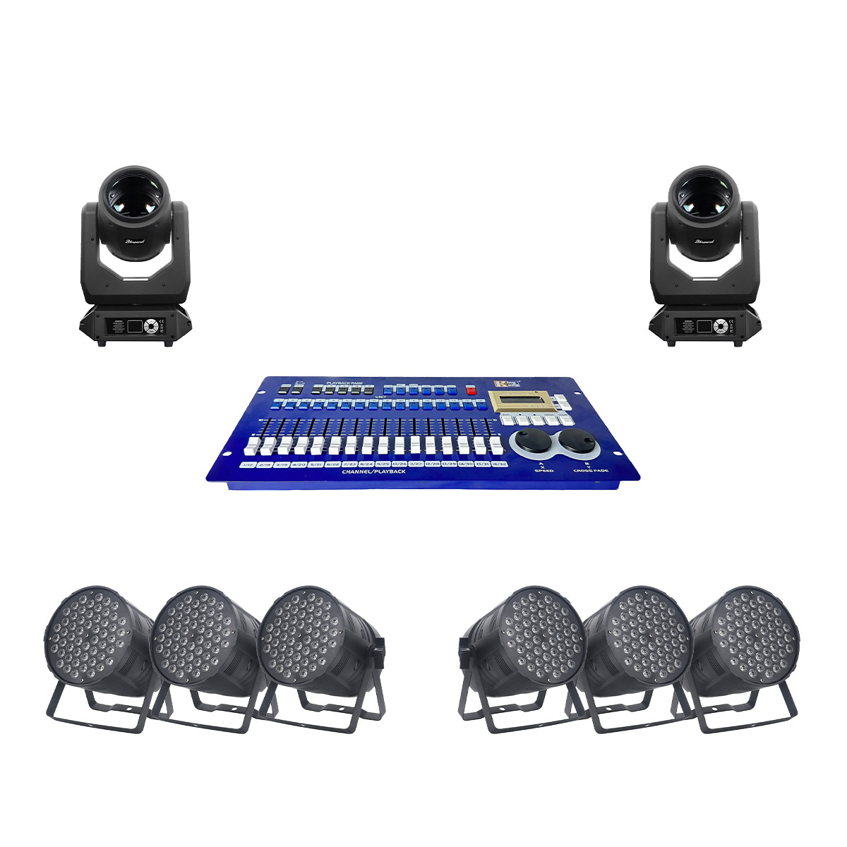 Combo đèn ánh sáng sân khấu, sự kiện, đám cưới 04 (Bksound LS500, Bksound Par54, Kingkong 256A)