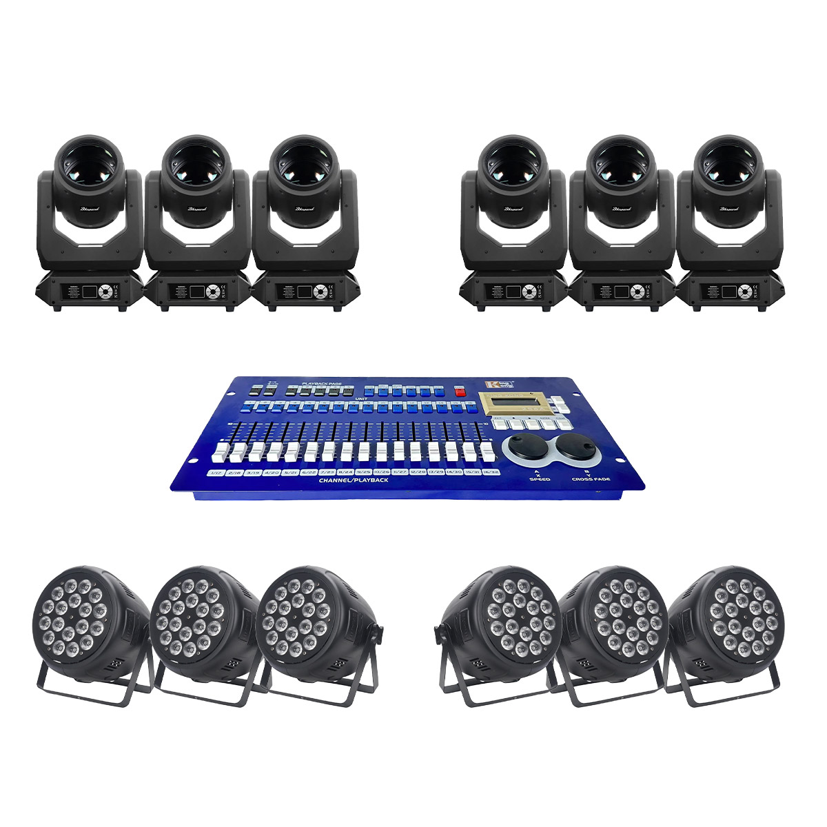 Combo đèn ánh sáng sân khấu, sự kiện, đám cưới 05 (Bksound LS500, Bksound Par18, Kingkong 256A)