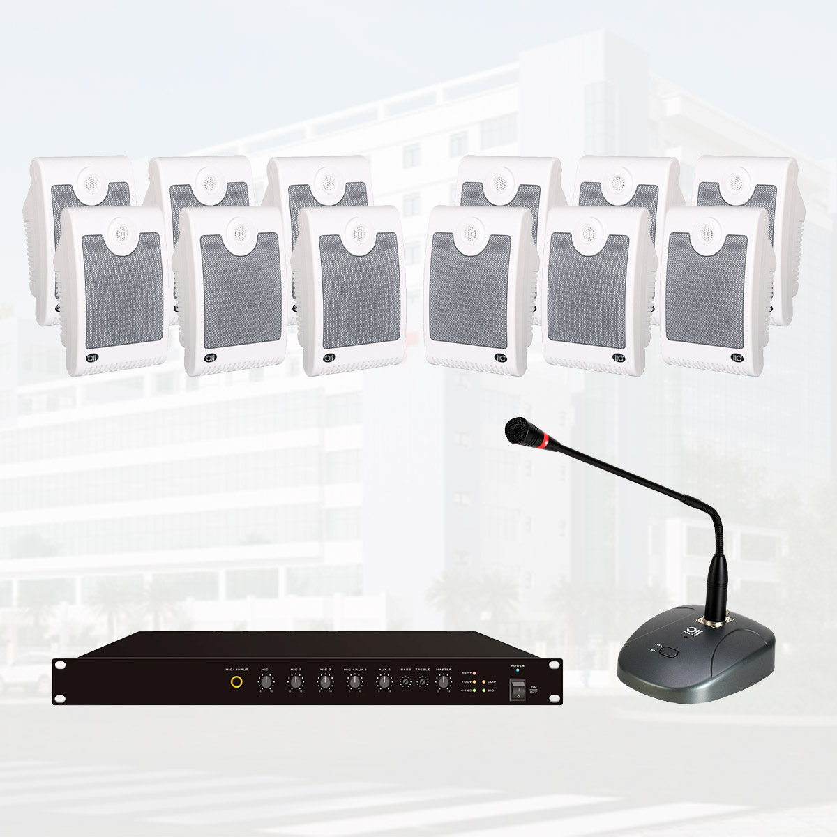 Hệ thống âm thanh thông báo bệnh viện, tòa nhà, chung cư 01 (ITC TF-W10, ITC T-240D, ITC T-621A)