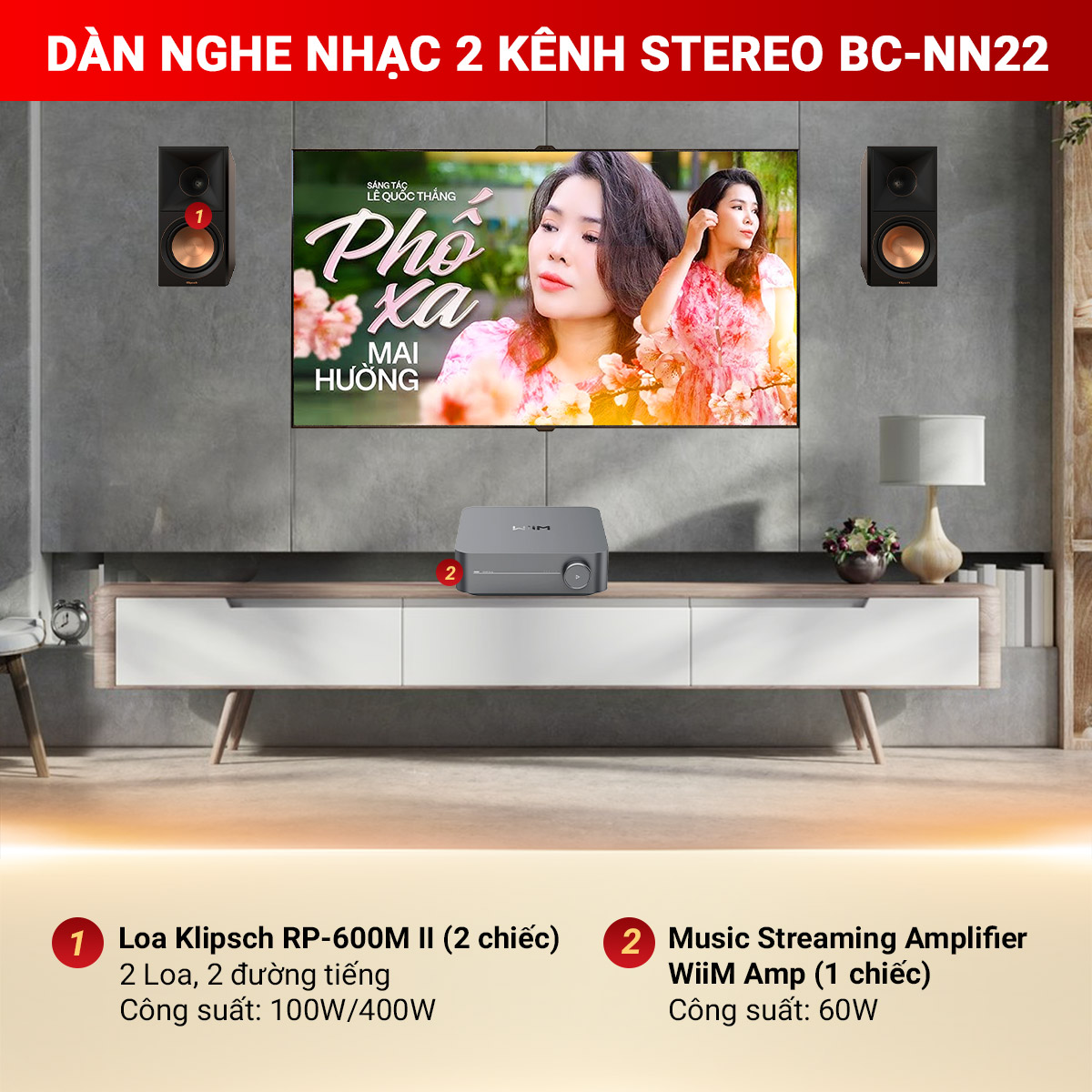 D&agrave;n nghe nhạc 2 k&ecirc;nh Stereo BC-NN22