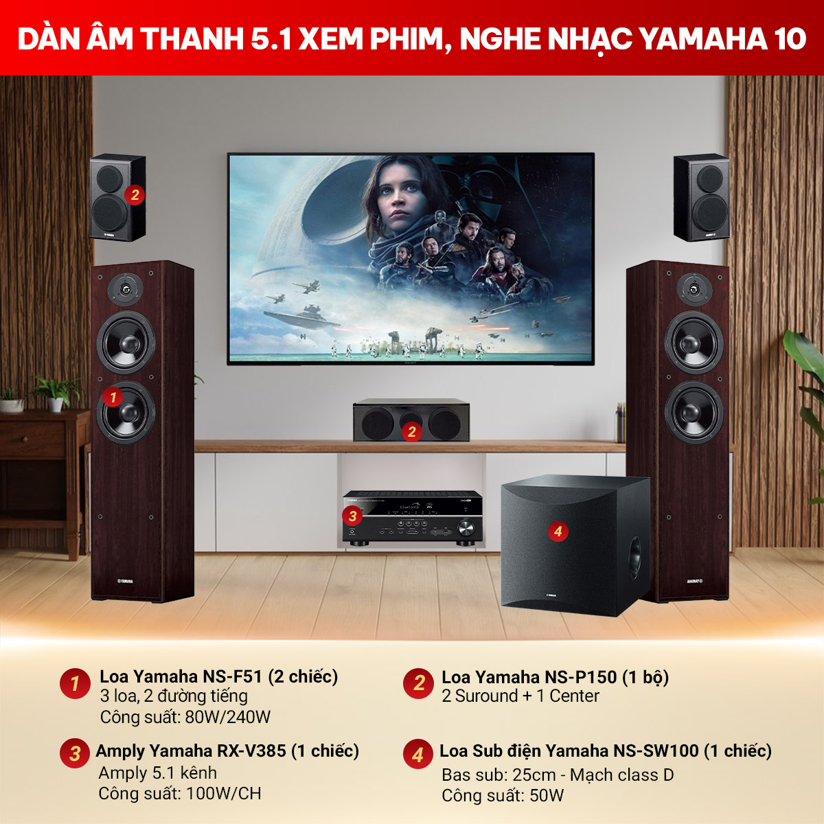 D&agrave;n &acirc;m thanh 5.1 xem phim, nghe nhạc Yamaha 10