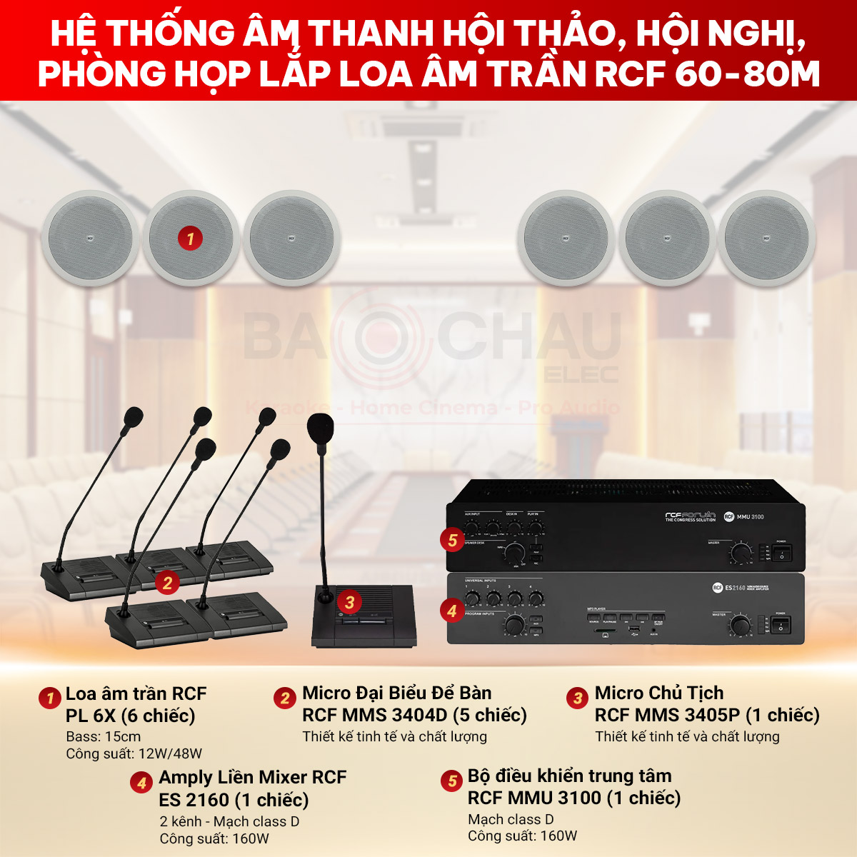 Hệ thống &Acirc;m thanh hội thảo, hội nghị, ph&ograve;ng họp lắp loa &acirc;m trần RCF 60-80m
