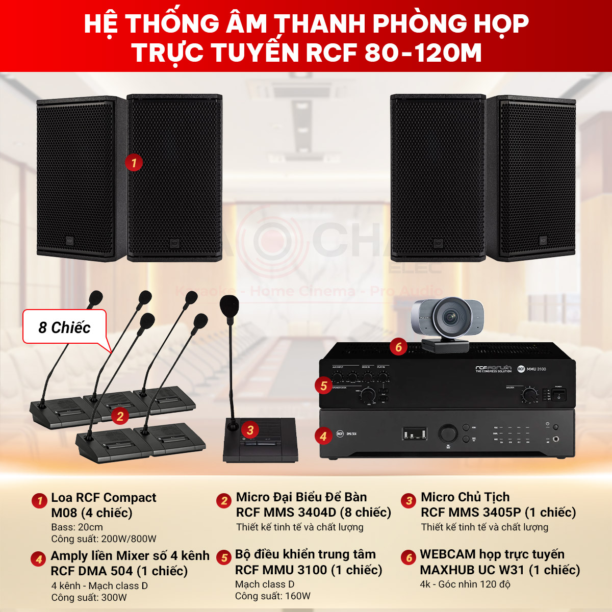 Hệ thống &acirc;m thanh ph&ograve;ng họp trực tuyến RCF 80-120m
