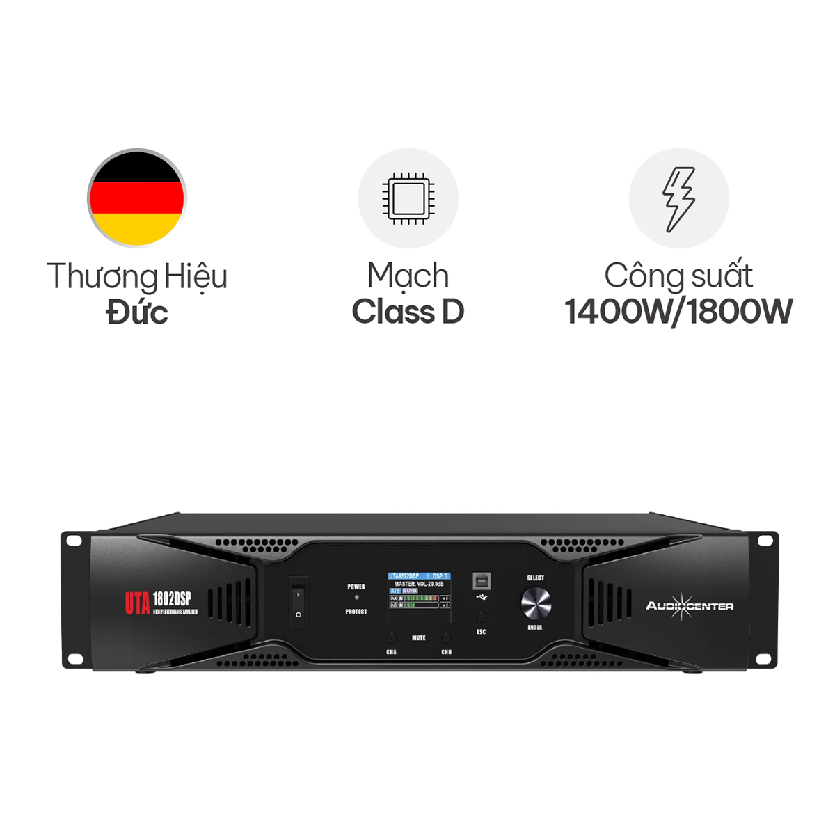 Cục đẩy 2 kênh Audiocenter UTA1802DSP (1400W, Class D)