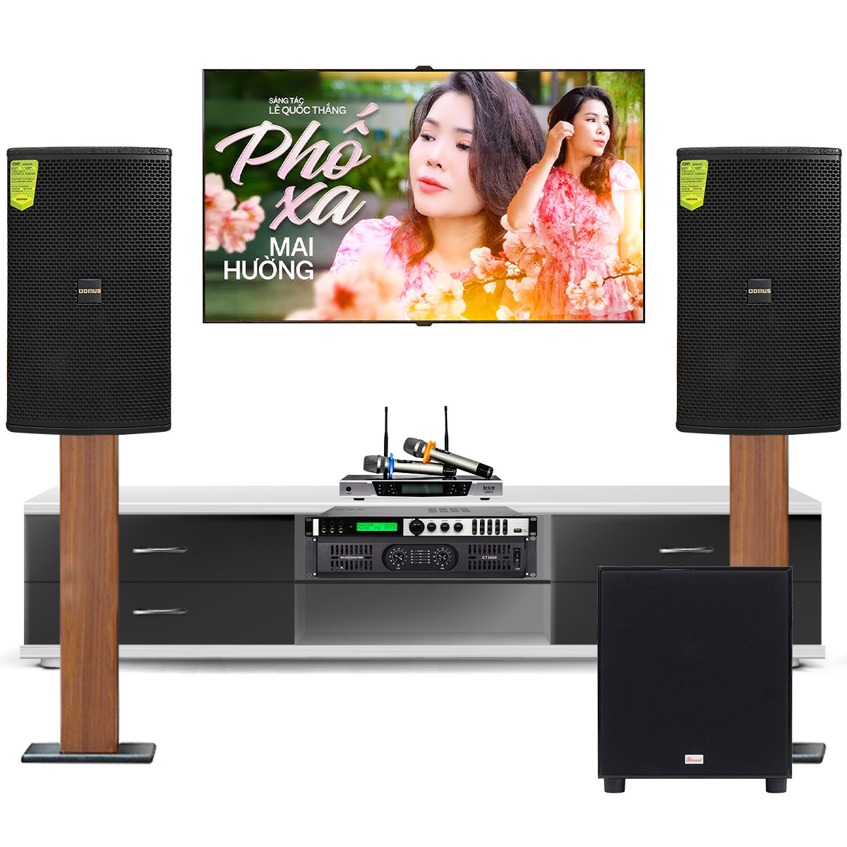 Dàn karaoke Domus cao cấp 14 (Domus DP 6150, Audiocenter CT3600, Bksound X6 Luxury, Bksound SW815, BCE UGX12)