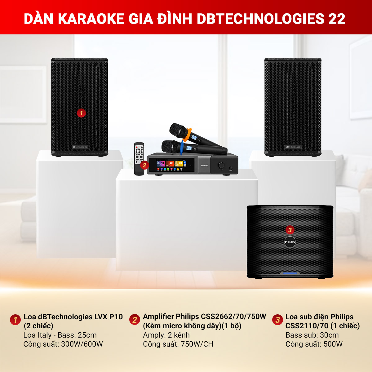 Cấu h&igrave;nh bộ D&agrave;n karaoke gia đ&igrave;nh dBTechnologies 22