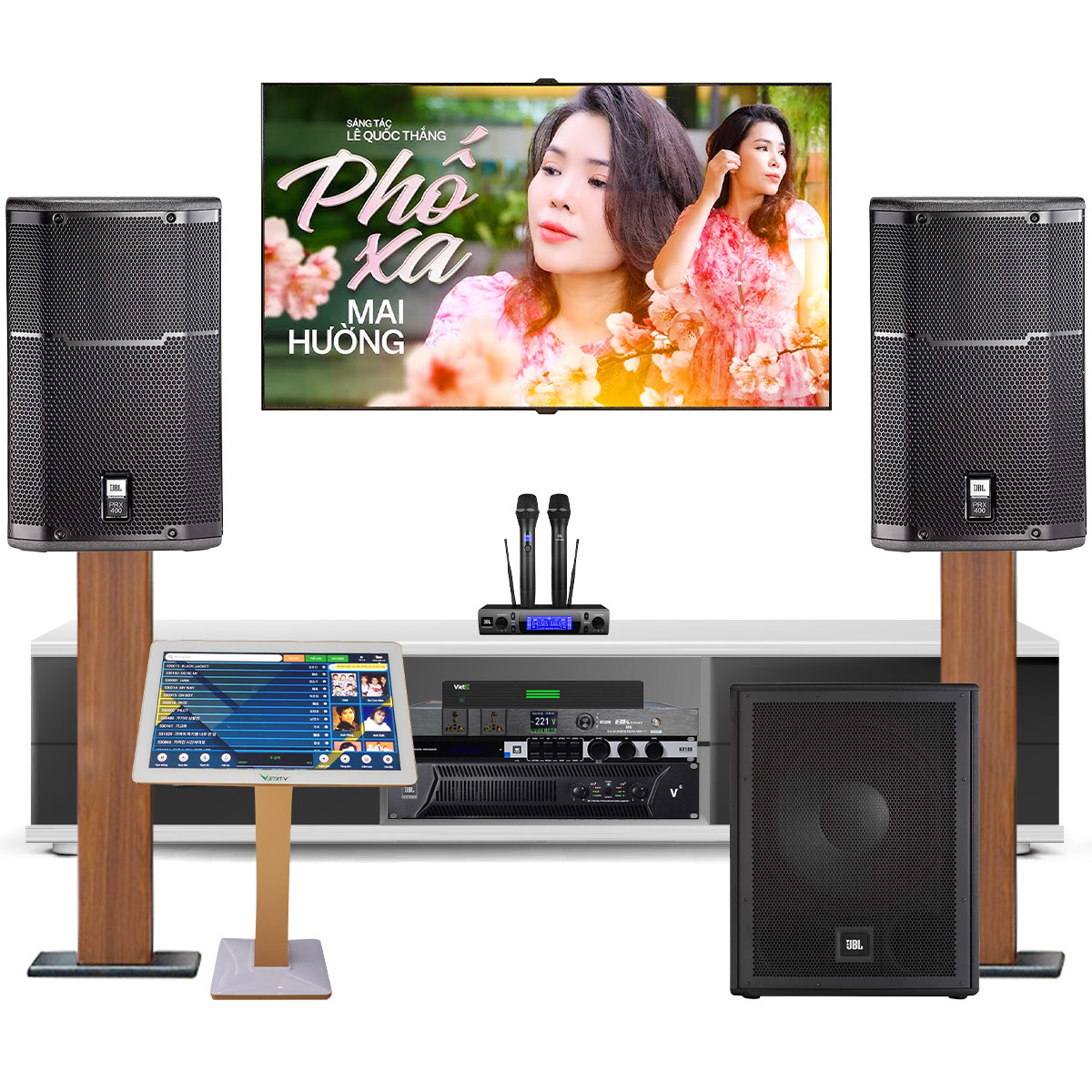 Dàn karaoke JBL 02 (JBL PRX 412M, JBL IRX115S, JBL V6, VietK 4K Plus 4TB, JBL KX180A, JBL VM300)