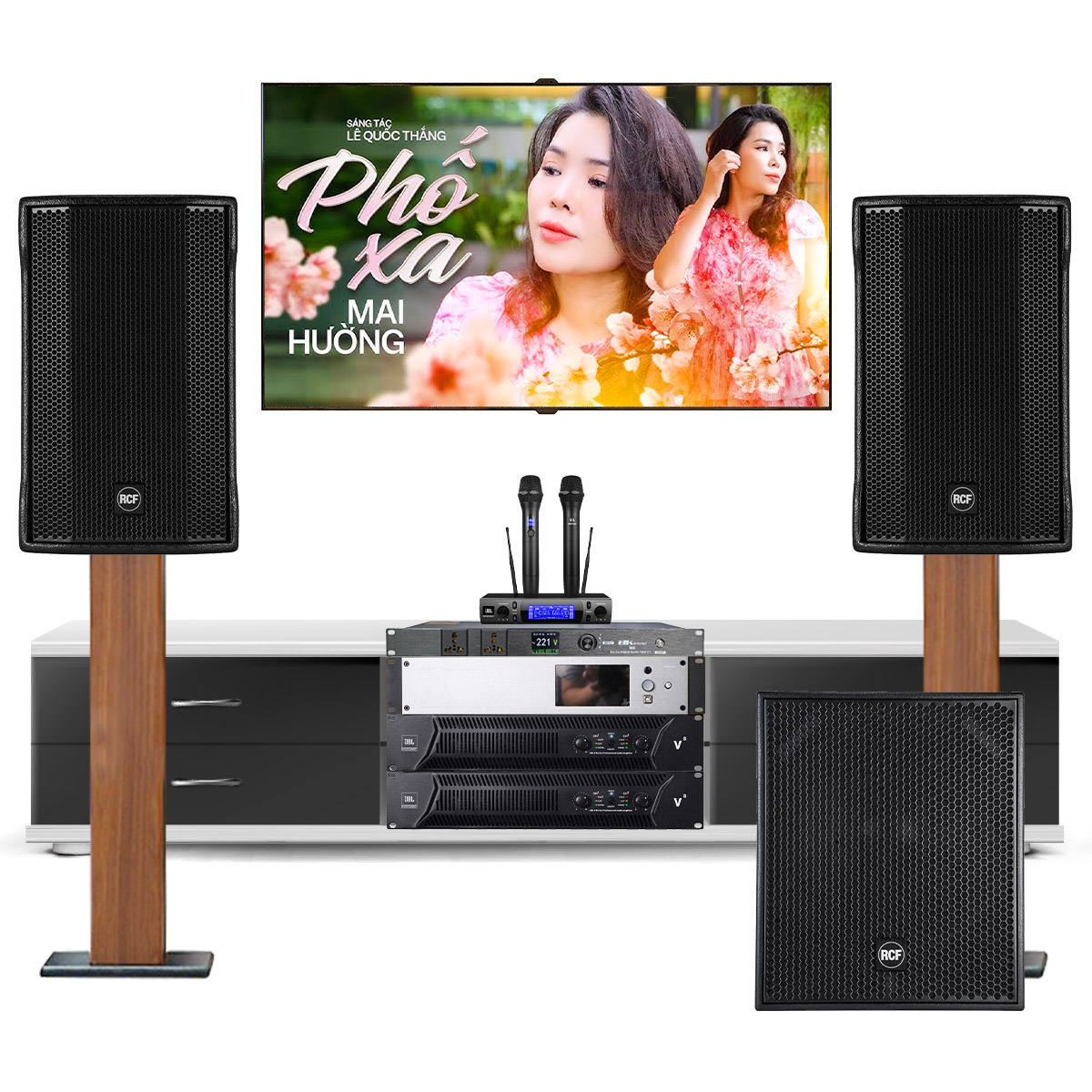 Dàn karaoke gia đình cao cấp RCF 14 (RCF CMAX 4112, RCF S8018 II, JBL V8, AAP K9900II Luxury, VM300)