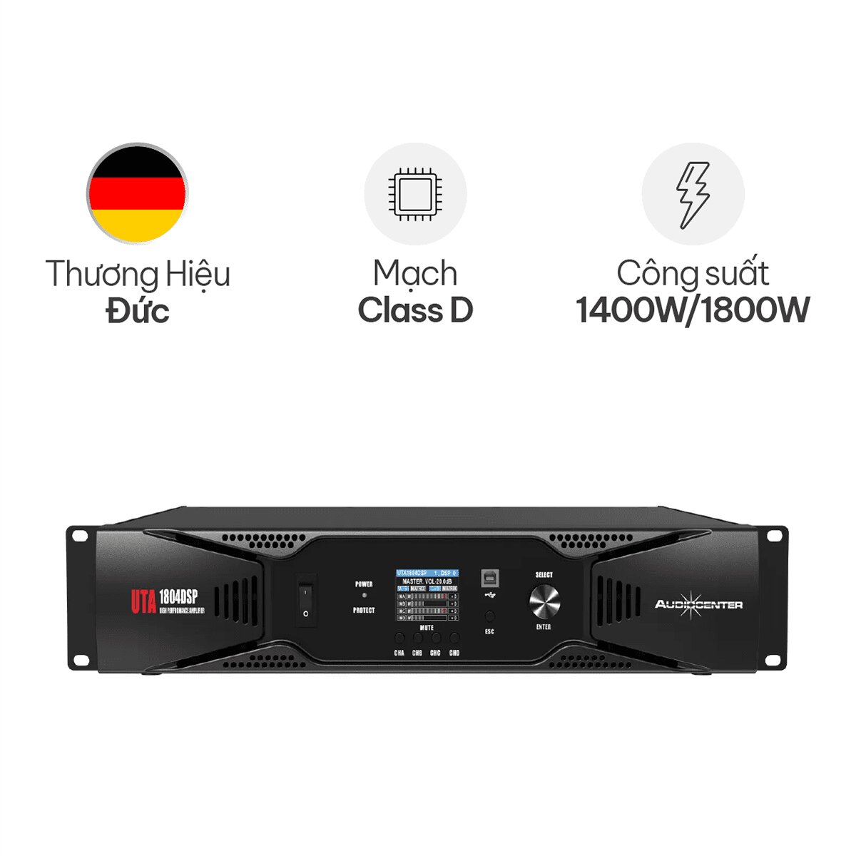Cục đẩy 4 kênh Audiocenter UTA1804DSP (1400W, Class D)