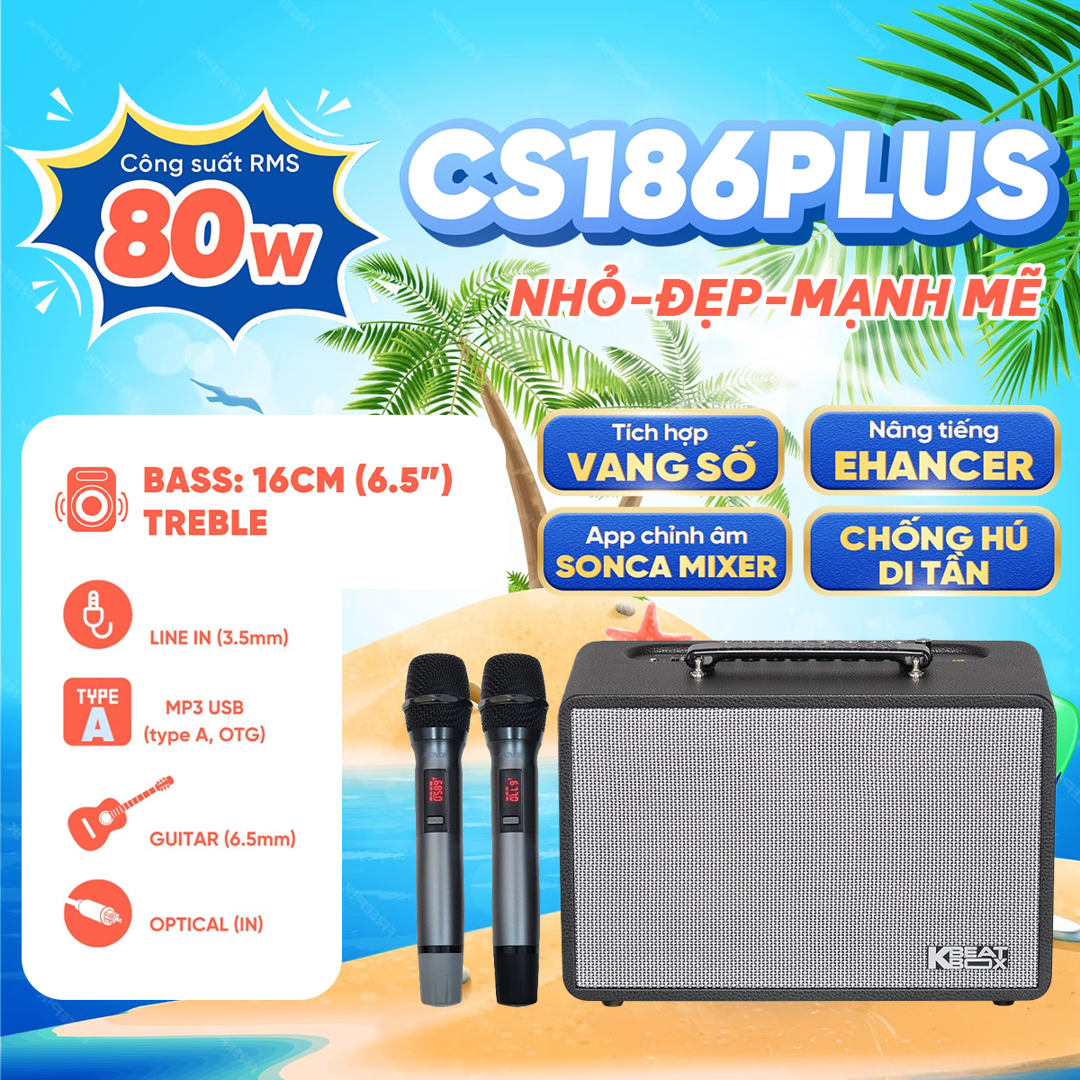 Loa Acnos CS186Plus (New 2026, 400W, Bluetooth 5.0, Kèm 2 tay micro) - Hình 1