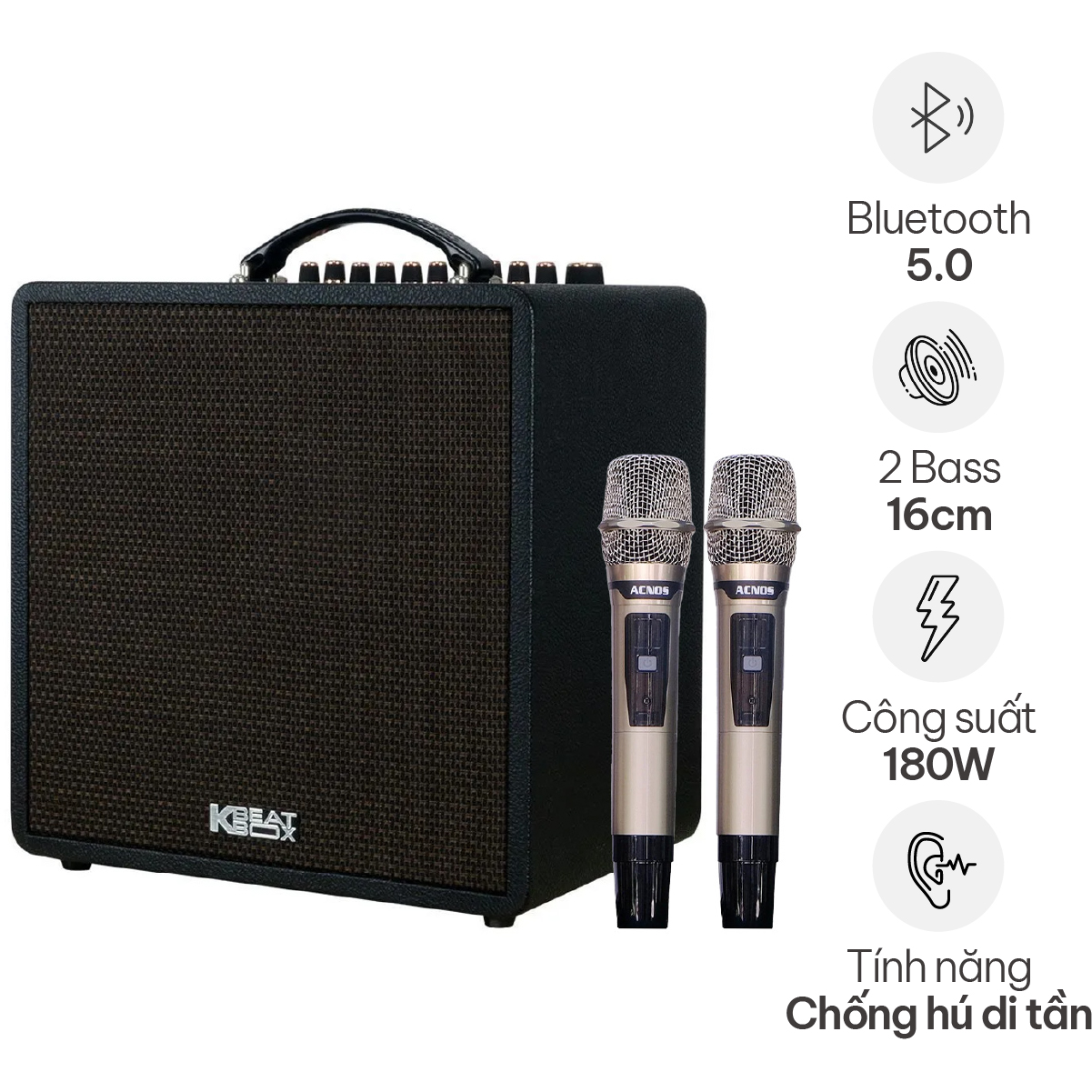 Loa xách tay Acnos QUAD 64 Ver2 (2 x Bass 16cm, 180W, Bluetooth 5.0, 2 Micro UHF)