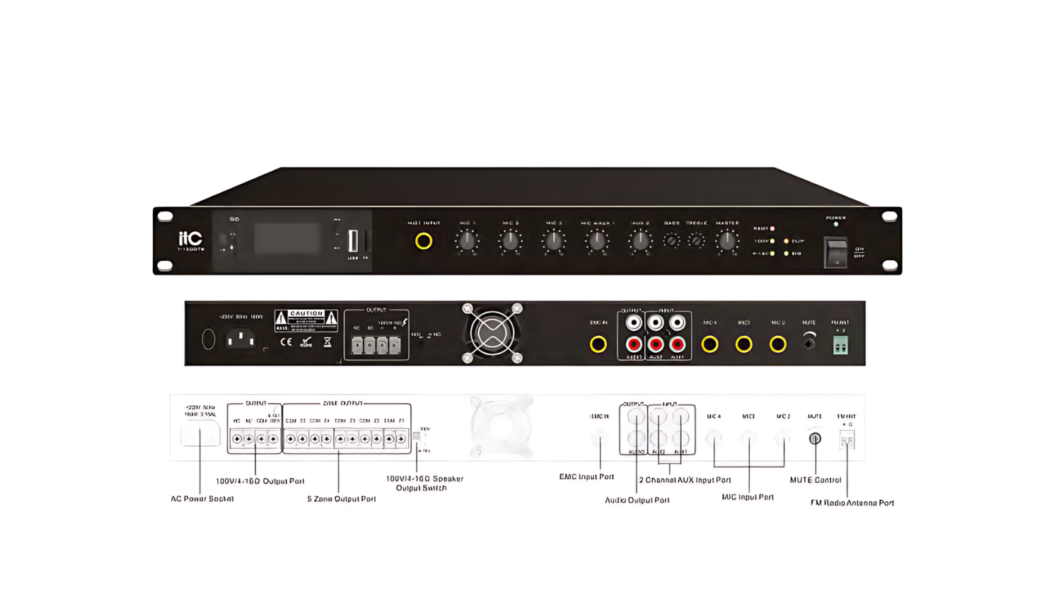 Amply phân 5 vùng ITC TI-240DTB (240W, MP3, FM, Bluetooth) - Hình 2