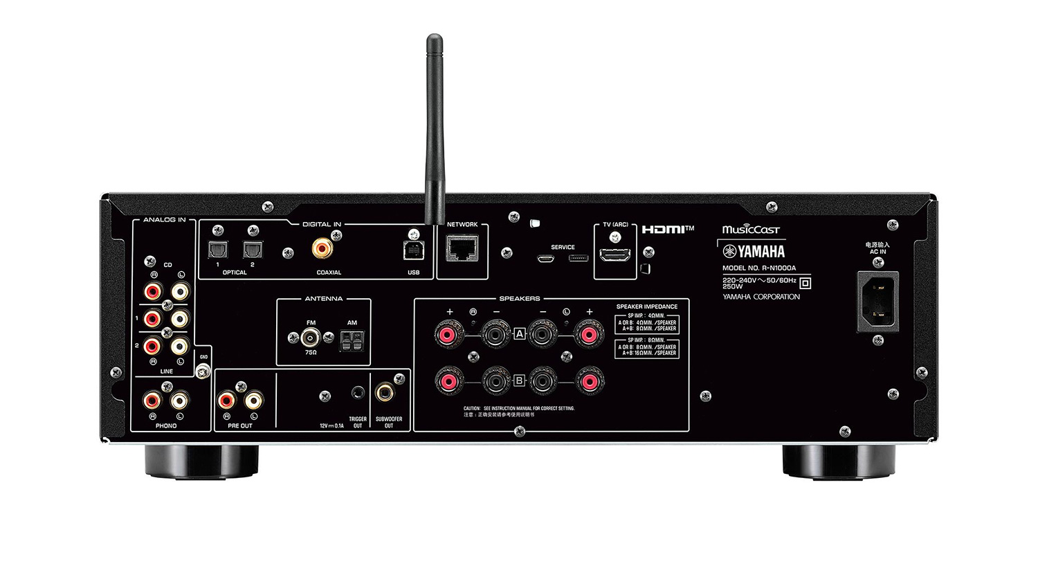 Amply Yamaha R-N1000A mặt sau